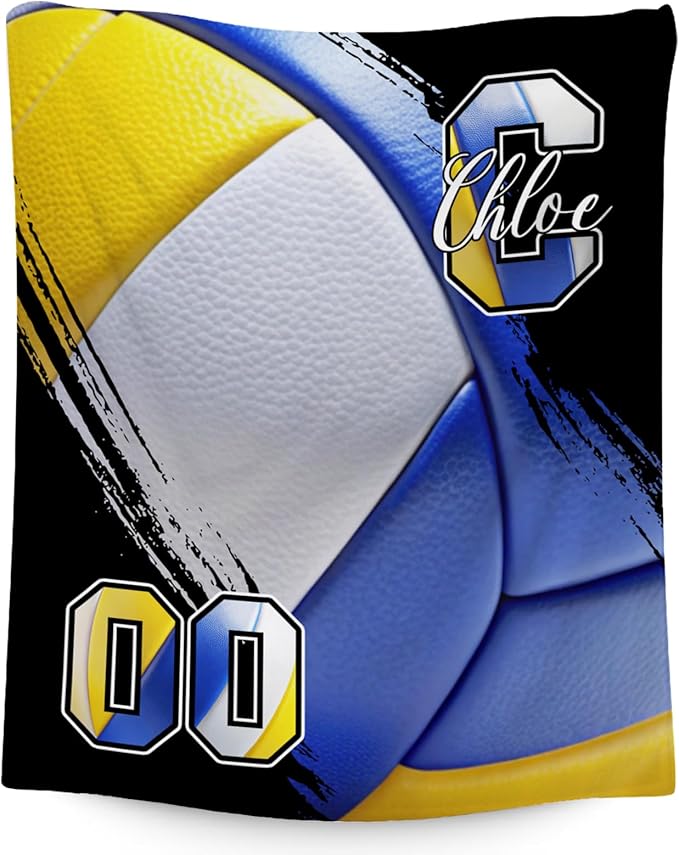 Custom Volleyball Blanket, Soft Sport Throw Gifts with Name, Cozy Flannel Throw Blankets for Bed Travel, 50"x60" Gift for Boys Girls