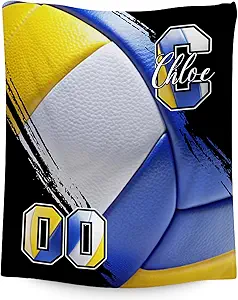 Custom Volleyball Blanket, Soft Sport Throw Gifts with Name, Cozy Flannel Throw Blankets for Bed Travel, 50"x60" Gift for Boys Girls