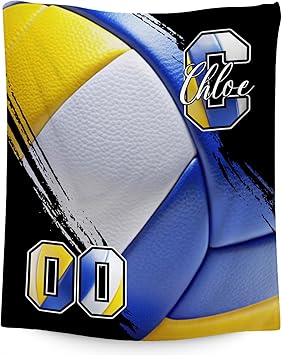 Custom Volleyball Blanket, Soft Sport Throw Gifts with Name, Cozy Flannel Throw Blankets for Bed Travel, 50"x60" Gift for Boys Girls