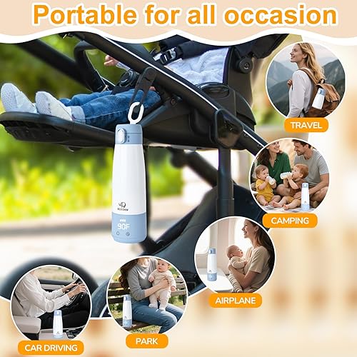 Miniatura 2 de BEBOAN Calentador de botellas portátil para viajes, 12 onzas, gran capacidad, inalámbrico, para calentar fórmula de leche materna, control