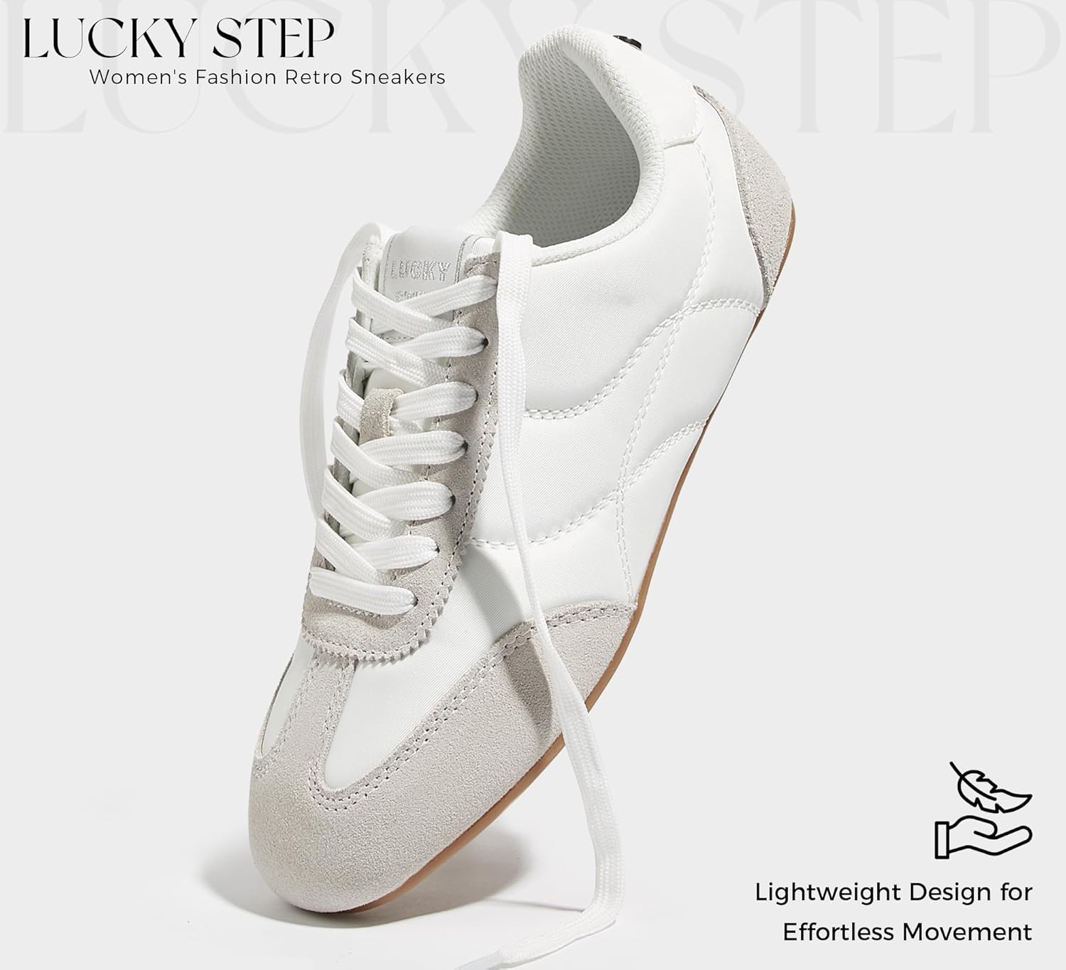 LUCKY STEP Women's Retro Fashion Sneakers Thin Sole Tennis Casual Anti-Slip Cow Suede Running Trainer Gym Trendy Classic Comfortable Lightweight Walking Shoes - Image 2