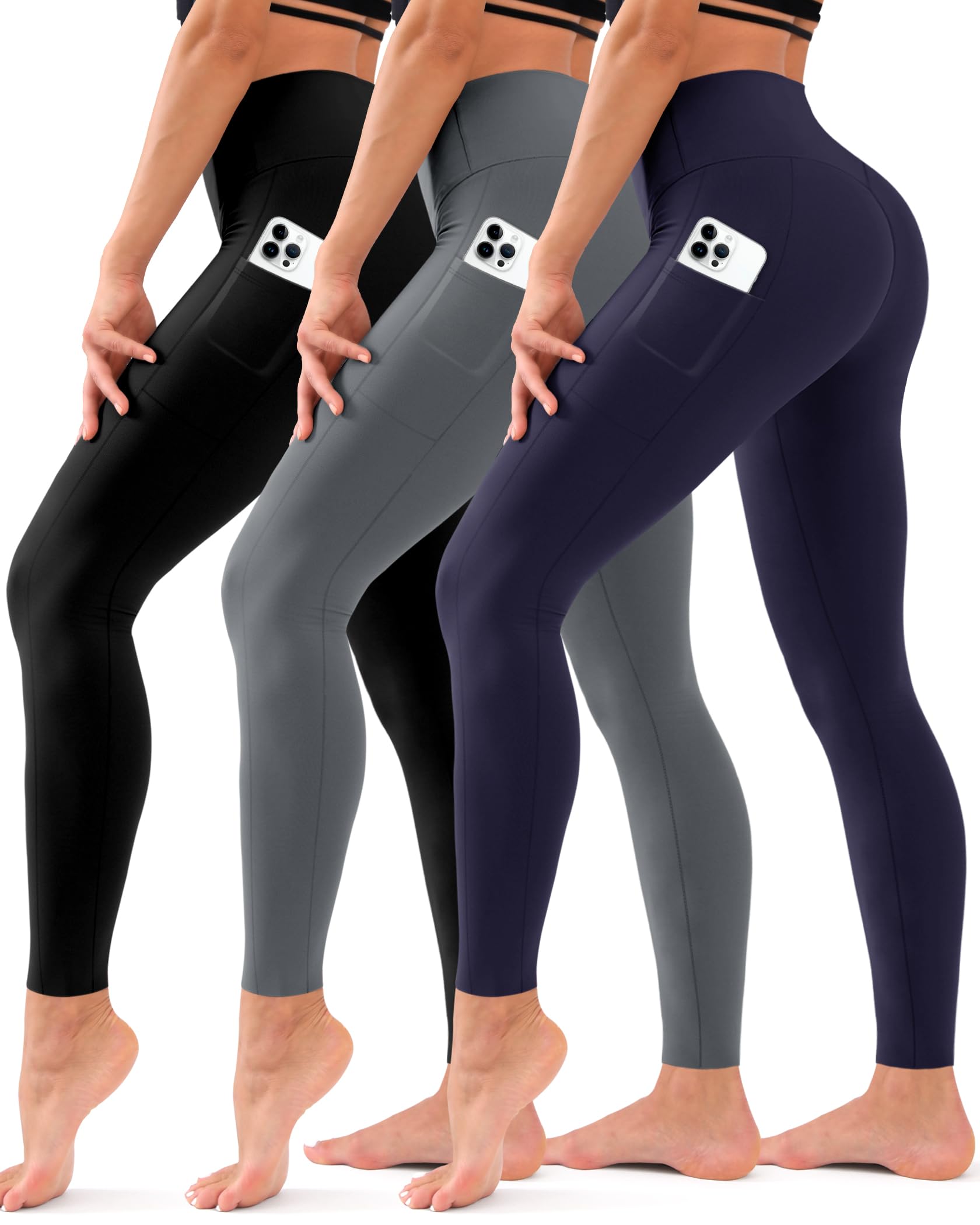Hmuuo 3 Pack Leggings for Women High Waisted Tummy Control No See-Through Yoga Pants Workout Running Leggings