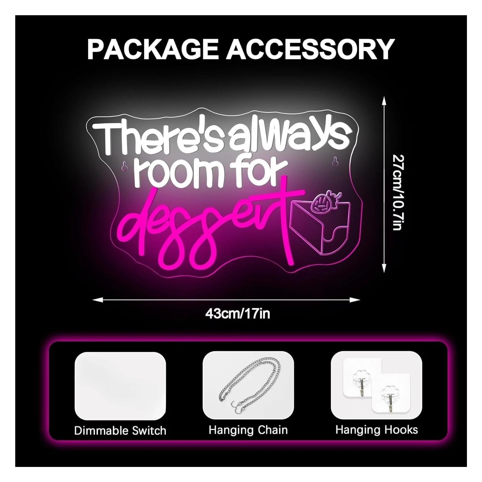 XENITE Luces Art Decoration Christmas Lámpara LED Regulable There's Always Room Para Tiendas De Aperitivos, Dulces Y Postres, Bares, Dormitorios, Fiestas Y Decoración Del Hogar 43cmx27cm