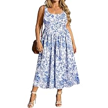 RITERA Plus Size Summer Dresses for Curvy Women Maxi Square Neck Sleeveless Casual Beach Sundress with Pockets, Flowy Dress