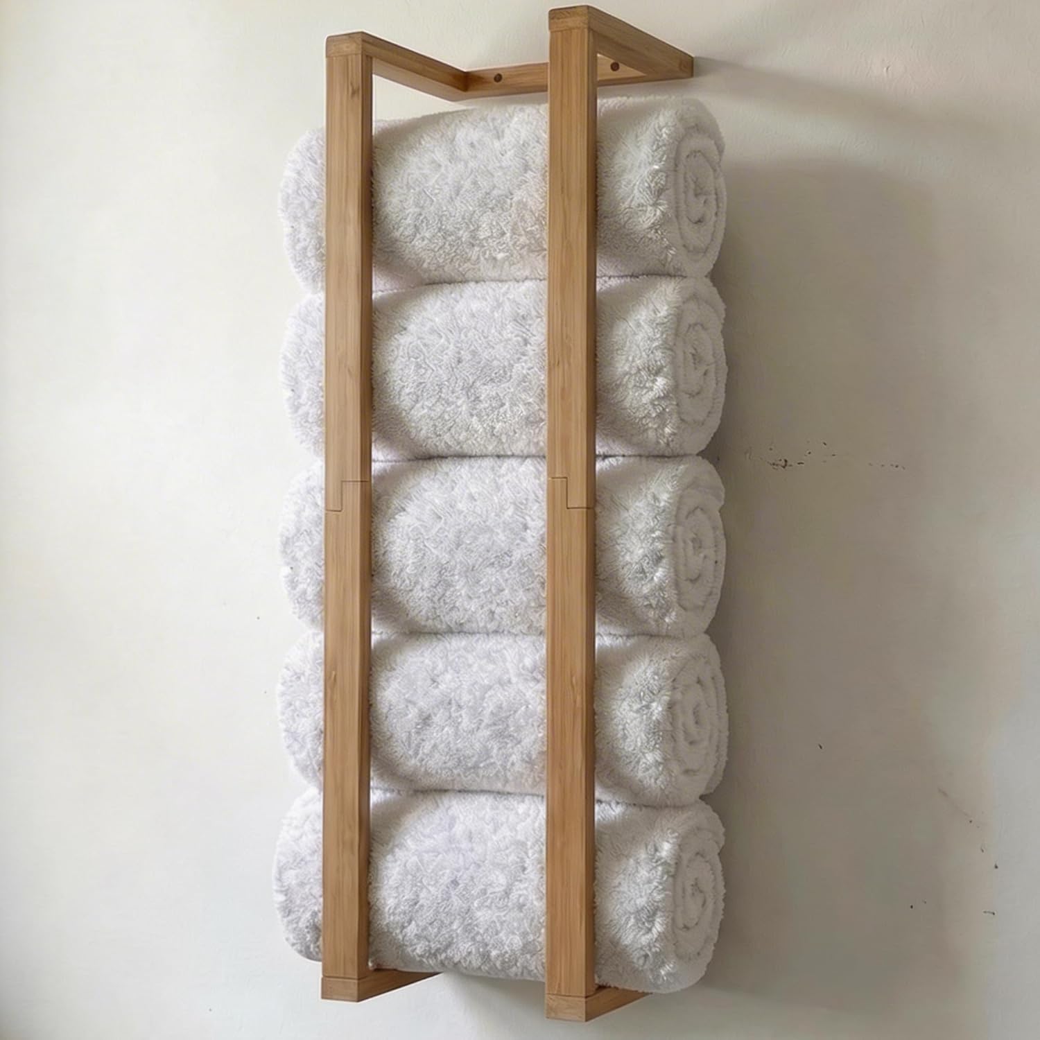 Bamboo Towel Racks - Vertical Wood Towel Rack Bamboo Bathroom Accessories, Storage, Wall Towel Rack for Rolled Towels for Bathroom Furniture, Spa Furniture and Decor