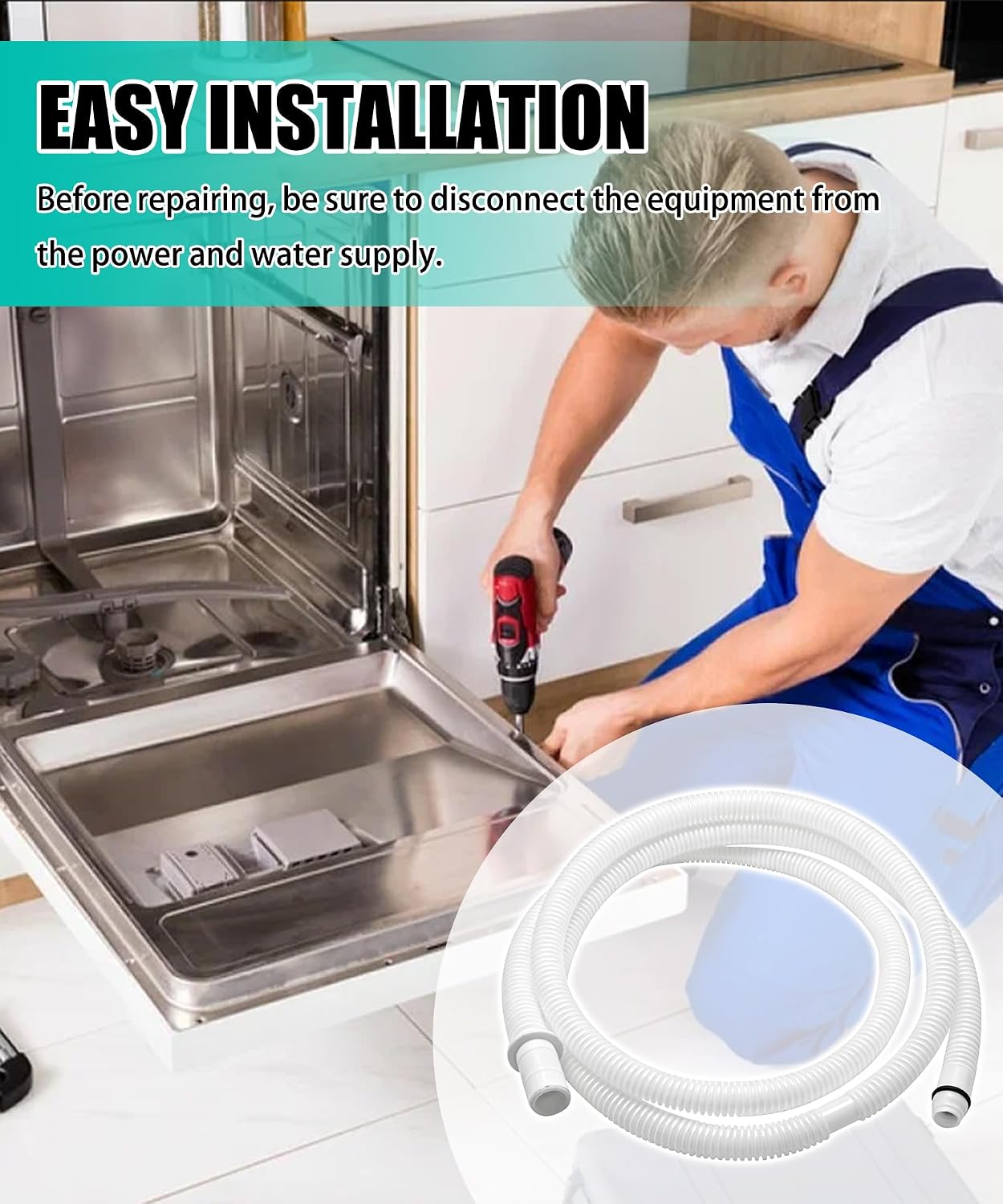 00744881 Dishwasher Drain Hose Compatible with Bosch Dishwasher,Replace 00744881 PS8737004 3189138 AP5691300 etc