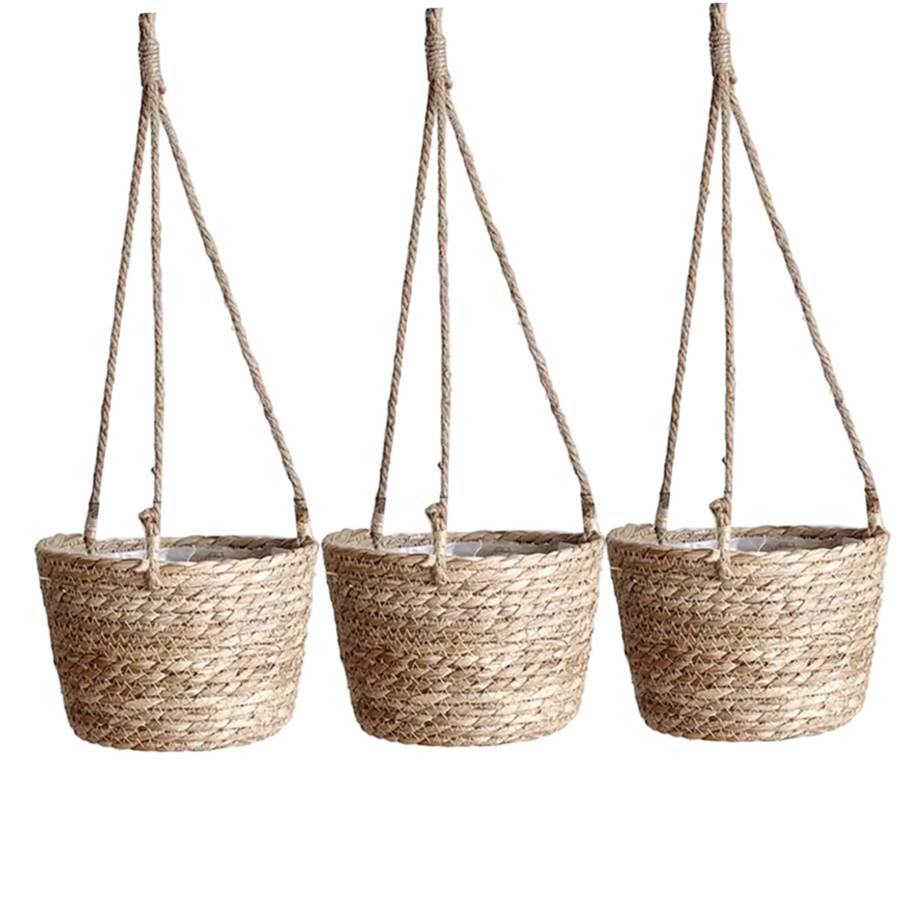 Grtheenumb Hanging Plant Basket, 3PCS Plant Hanging Basket, 8x5in Woven Planter with Rope Boho Rustic Planter for Indoor Home