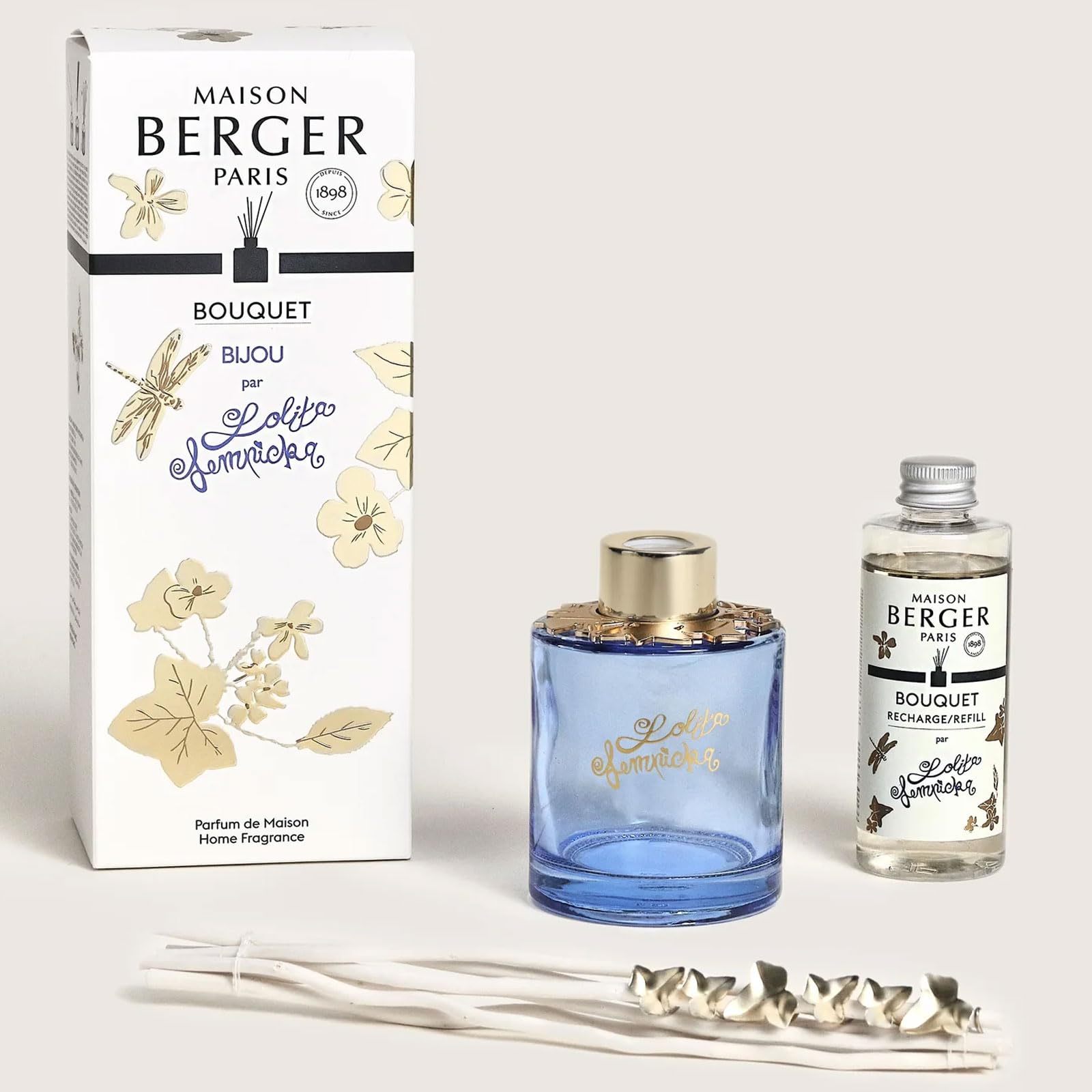 MAISON BERGER Bouquet Parfumé Lolita Lempicka 100 ML, Violet | Flacon violet délicat, brins de saule naturels, diffusion passive sans flamme, jusqu'à 6 semaines, bijou doré