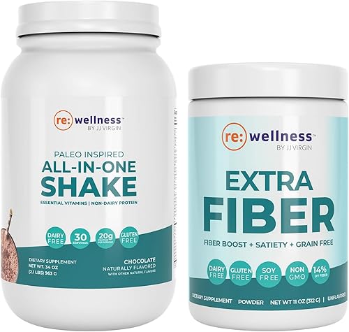 Reignite Wellness by JJ - Batido de chocolate virgen paleo todo en uno y suplemento de fibra extra en polvo