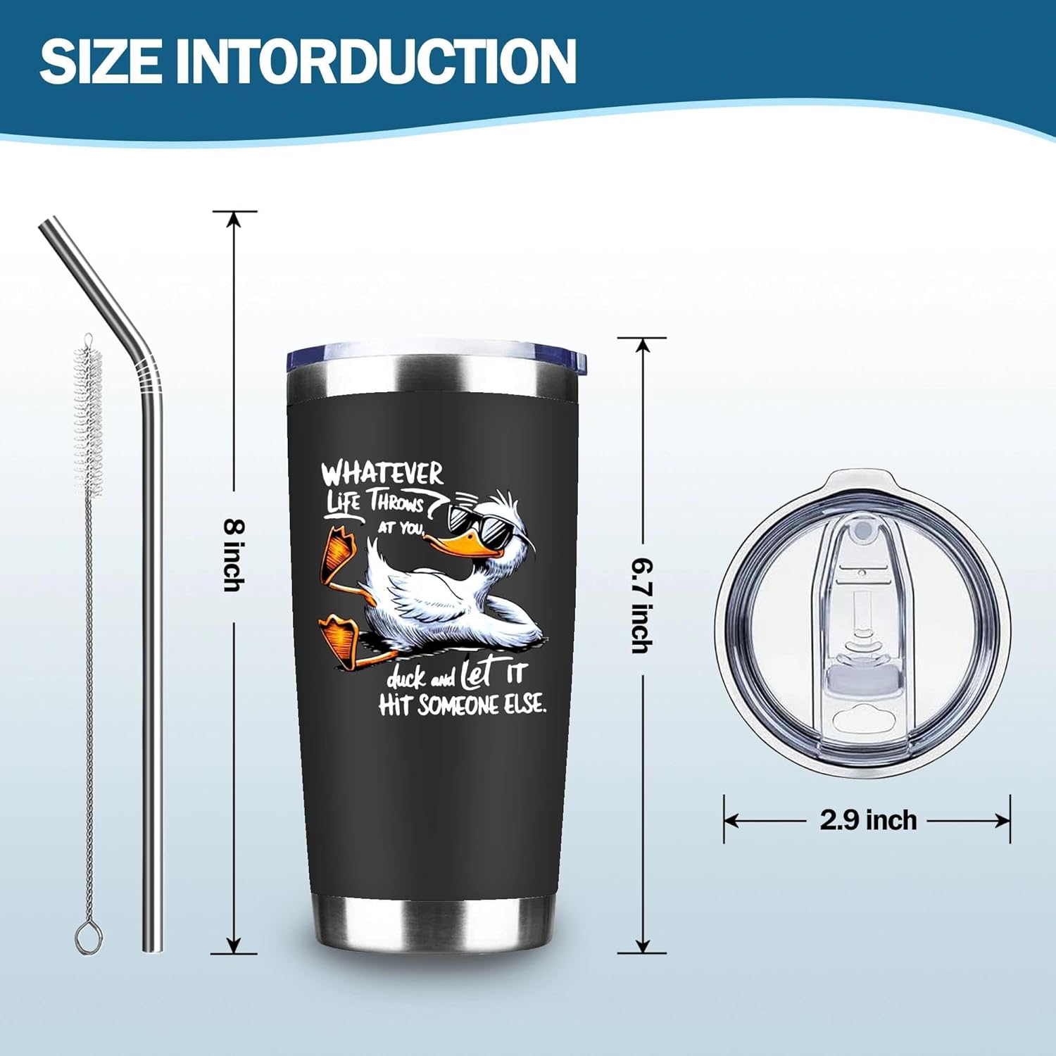 Funny Ducks Cup,20 Oz Insulated Stainless Steel Iced Coffee Tumbler with Lid Straw and Brush,Funny Travel Coffee Mug Cup Water Bottle, Duck Gifts for Students,Teens,Young Adults,Duck Lovers(Black) - Image 3