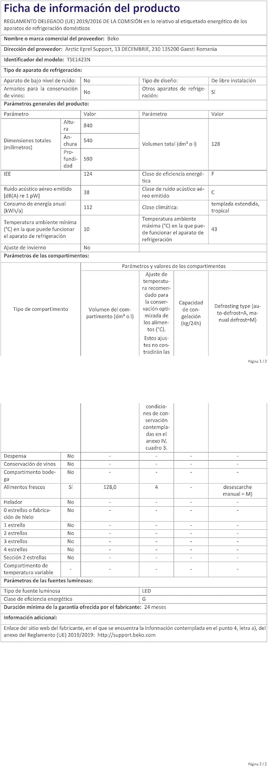 BEKO Frigorifero 1 anta TSE1423N, Bianco, 84 cm, A+ BEKO Frigorifero 1 anta TSE1423N, Bianco, 84 cm, A+