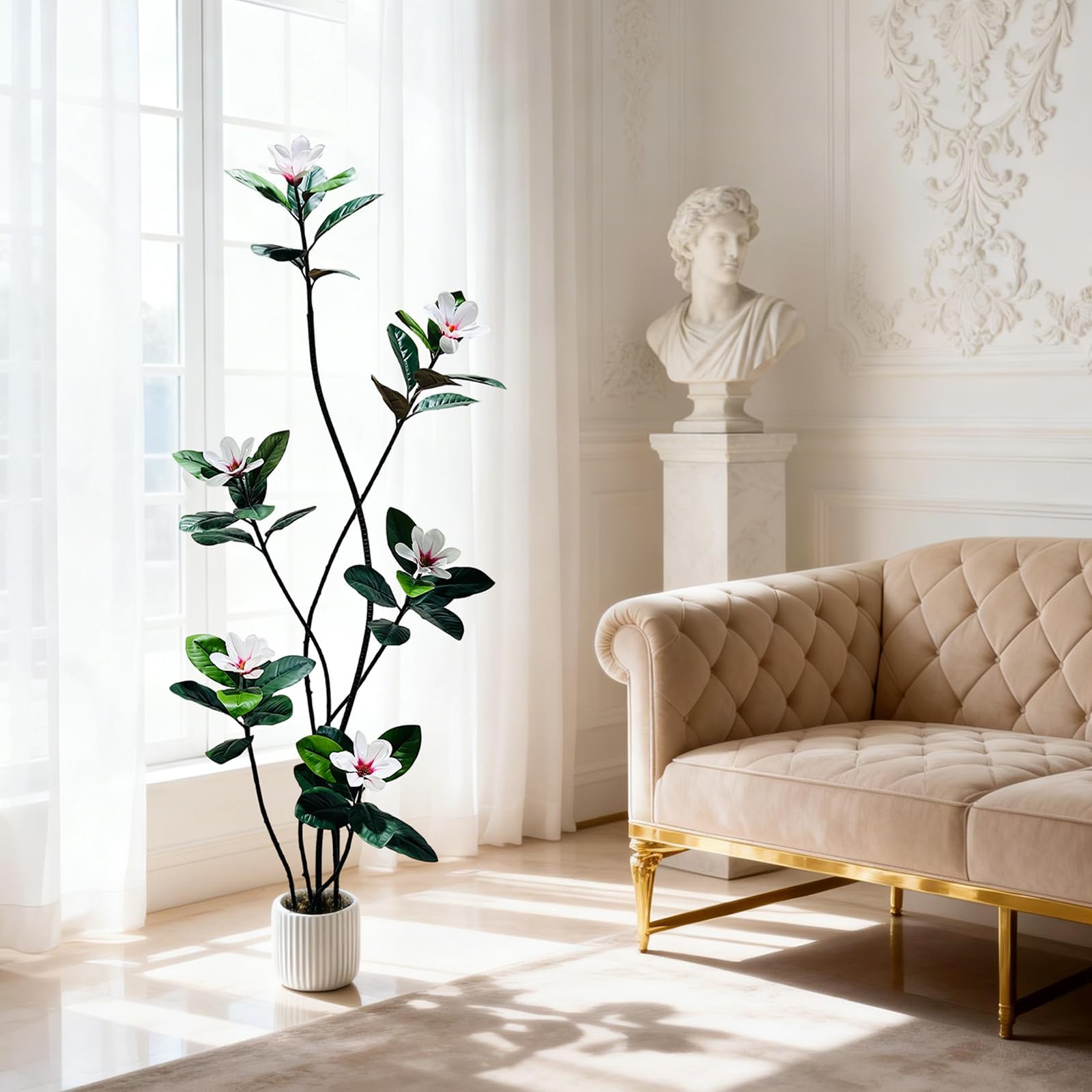 Arbre Magnolia Artificiel, Faux Arbre résistant UV en Pot - 7FT