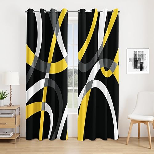 Vista 12 de weesire Cortinas opacas modernas para dormitorio, sala de estar, 2 paneles, 100% opacas, cortinas con patrón azul y blanco, cortinas abstractas, 52