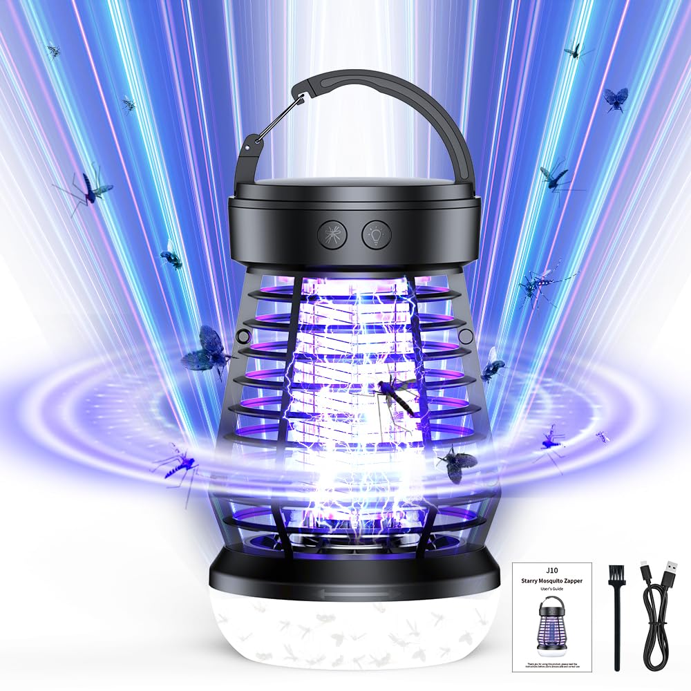 Rechargeable Mosquito Killer Lamp, Portable Fly Zapper with Camping Light & SOS, AI Enhanced UV Fly Trap for Indoor Outdoor Use