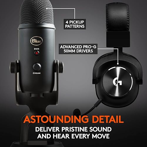 Miniatura 3 de Logitech G PRO X Audífonos para videojuegos (2 generación) con micrófono Blue Yeti USB Mic para grabación y transmisión en PC y Mac