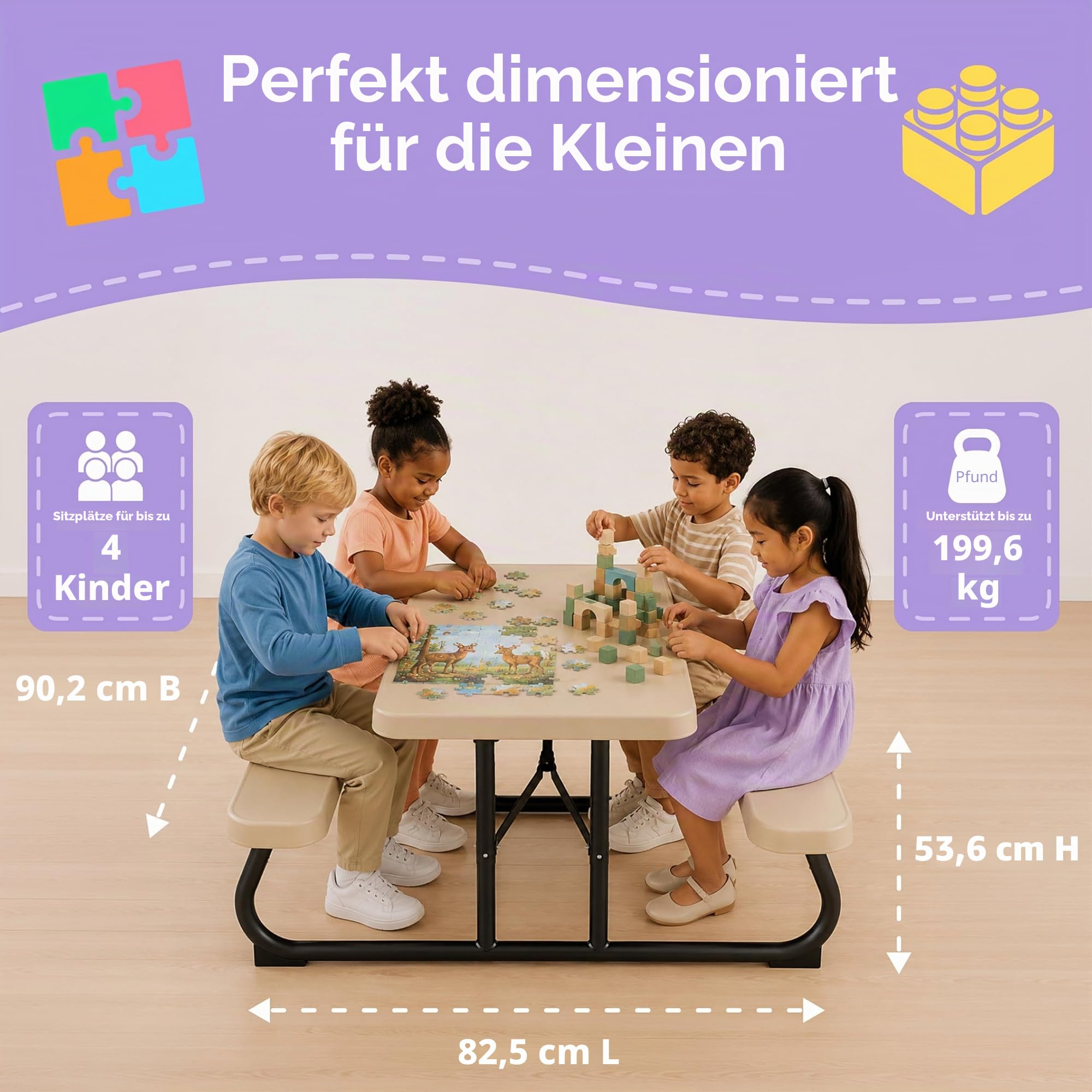 LIFETIME Picknicktisch, leichtgewichtig, zusammenklappbar, Beige