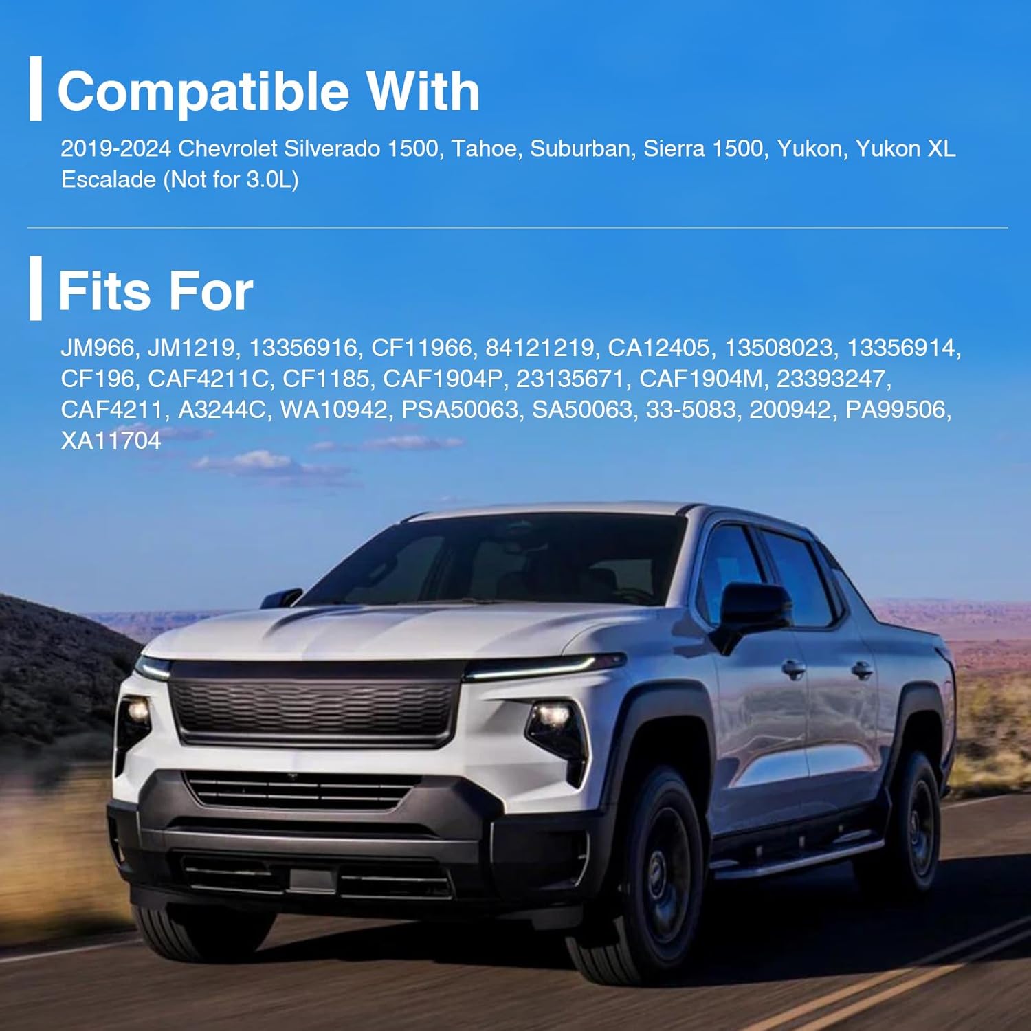 84121219 Engine Air Filter & cf11966 Cabin Air Filter (w/Activated Carbon) fit for 2019-2024 Chevrolet Silverado 1500, Tahoe, Suburban, Sierra 1500, Yukon, Yukon XL, Escalade Replace 13356916, CA12404