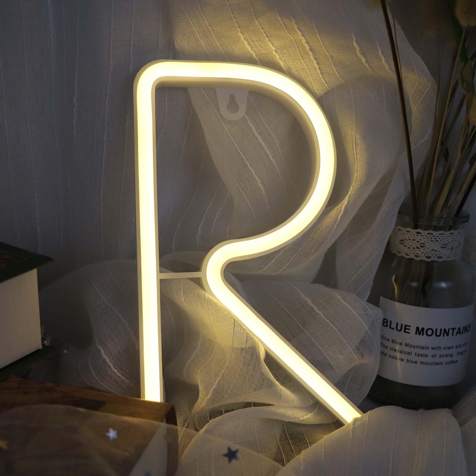 Neon Sign Wall Decor for Bedroom - Custom Warm White LED Lights with USB/Battery Power Vintage Home Bar Cafe Wedding Background Decoration(Letters R) — image 1