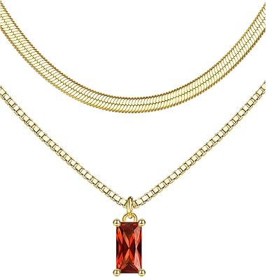 Gold Birthstone Layered Necklaces for Women - Dainty 14K Gold Plated Layered Necklace sparkling Green Diamond Pendant Necklace Simple Lightweight Gold Chain Necklace Set Stack Tarnish Free Gold Jewelry Necklaces for Women Trendy