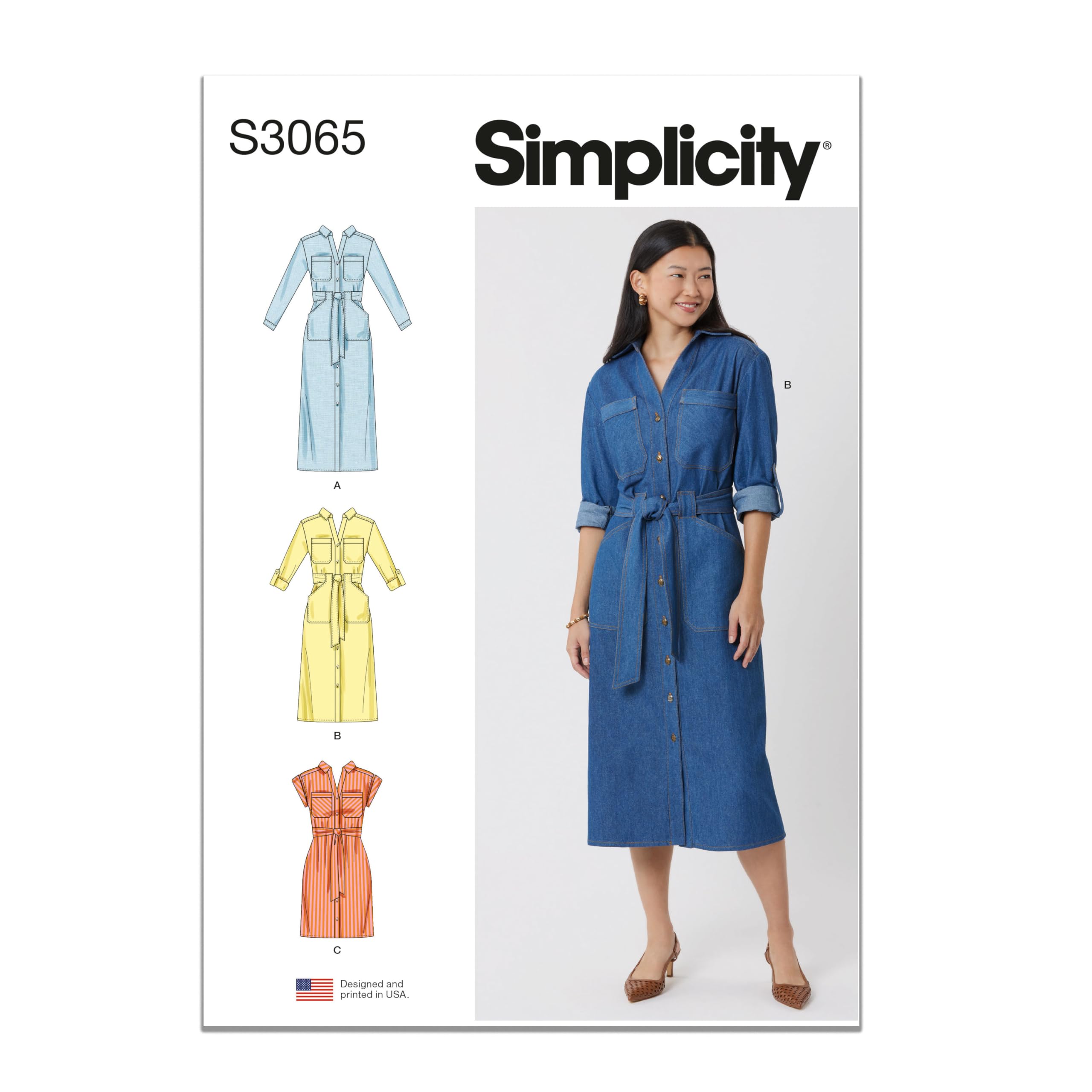 SIMPLICITY Cartamodello SS3065M1 per abiti da donna e da donna con cintura M1 (10-12-14-16-18)