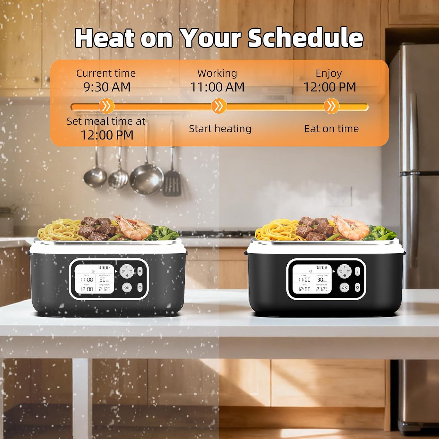 Electric Heated Lunch Box for Men, 6.3 Cup 100W Cordless Lunch Box Food Warmer with 24000mAh Battery for Self Heating, Including Cutlery, Insulated Bag and Divider for Women Adults(Black+White) - Image 4