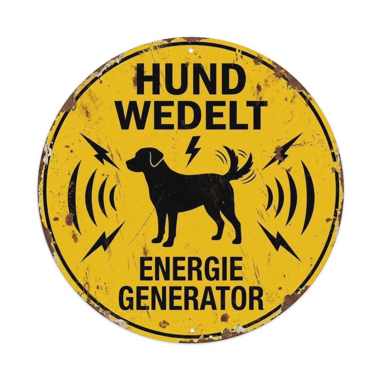 Dog Tail Wagging Generator Round Wall Hanging Metal Tin Sign