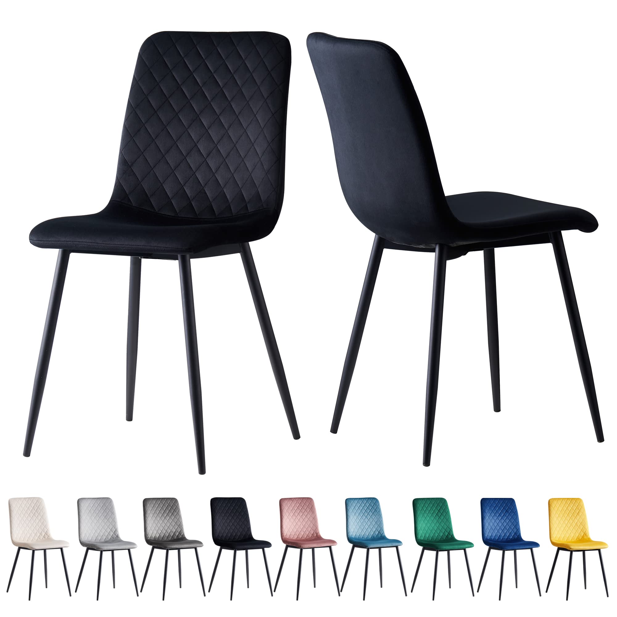 mcc direct Set of 2 Designer Velvet Fabric Dining Chairs Metal Legs Lexi Chairs (Black)