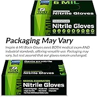 Vista 6 de Inspire Black Nitrile Gloves HEAVY DUTY 6 Mil Nitrile Chemical Resistant Medical Cooking Cleaning Disposable Black Gloves