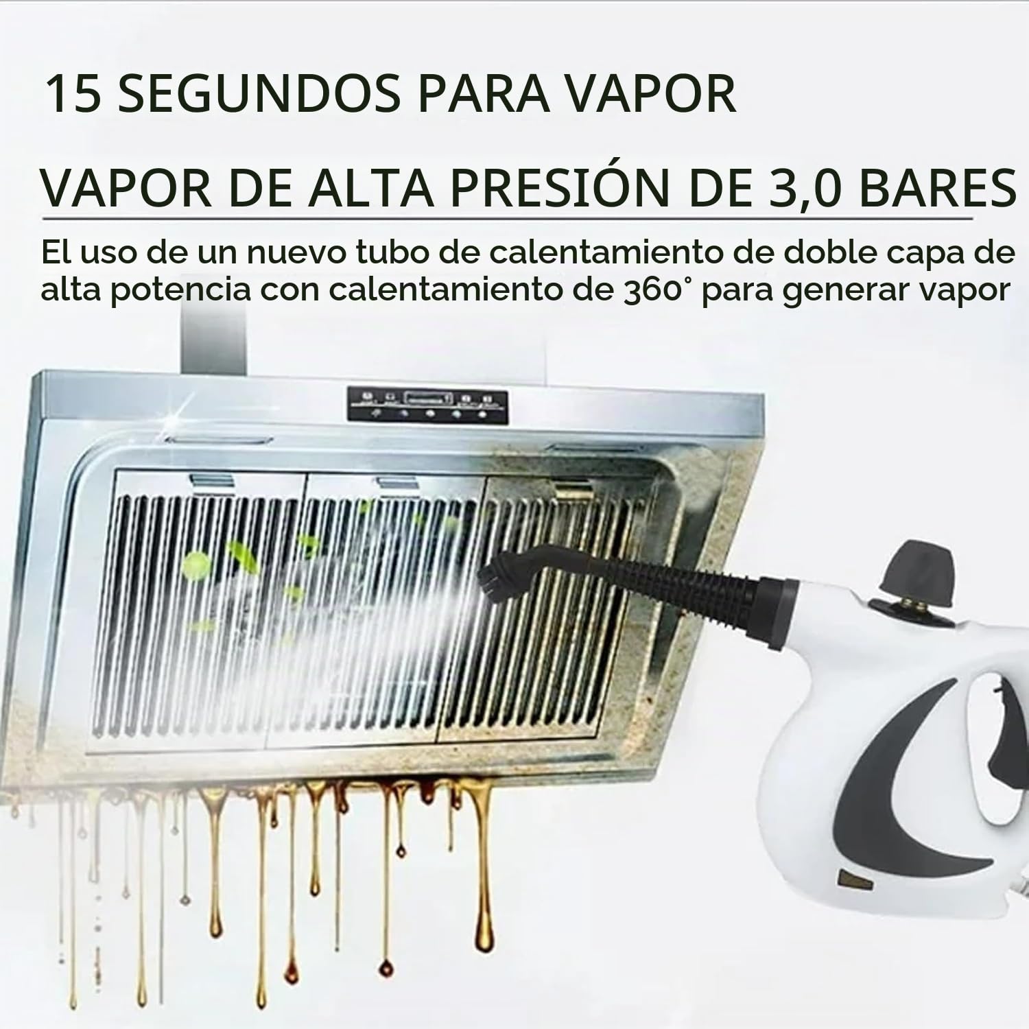 Vaporyx Limpiadora Profesional, Vaporix Pro - Limpiador Desinfectante a Vapor 10 en 1, Limpiador a Vapor de Mano a Presión, Presión de 3,2 Bares con 12 Accesorios para el Hogar (Blanco)