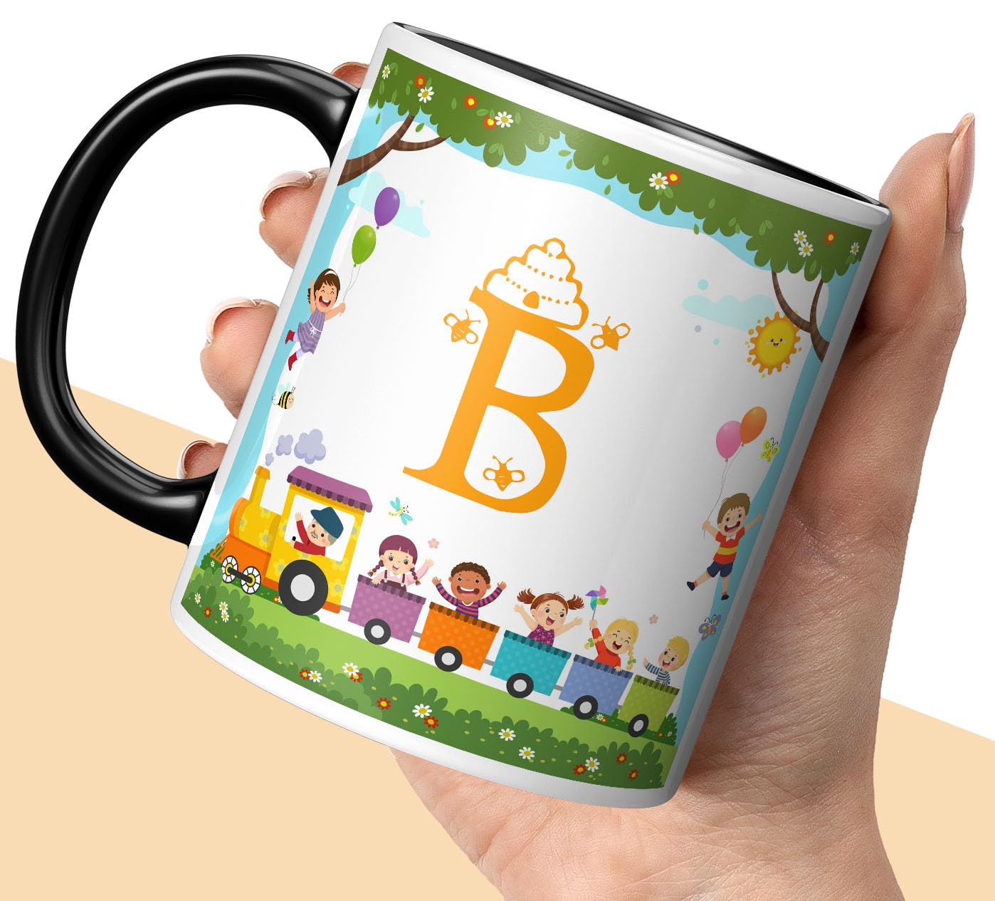 TrendoPrint Alphabet Letter B Black Printed Coffee Mug for Kids, Girls, Boys & Loved Ones Best Return Gift for Happy Birthday & Any Occasion