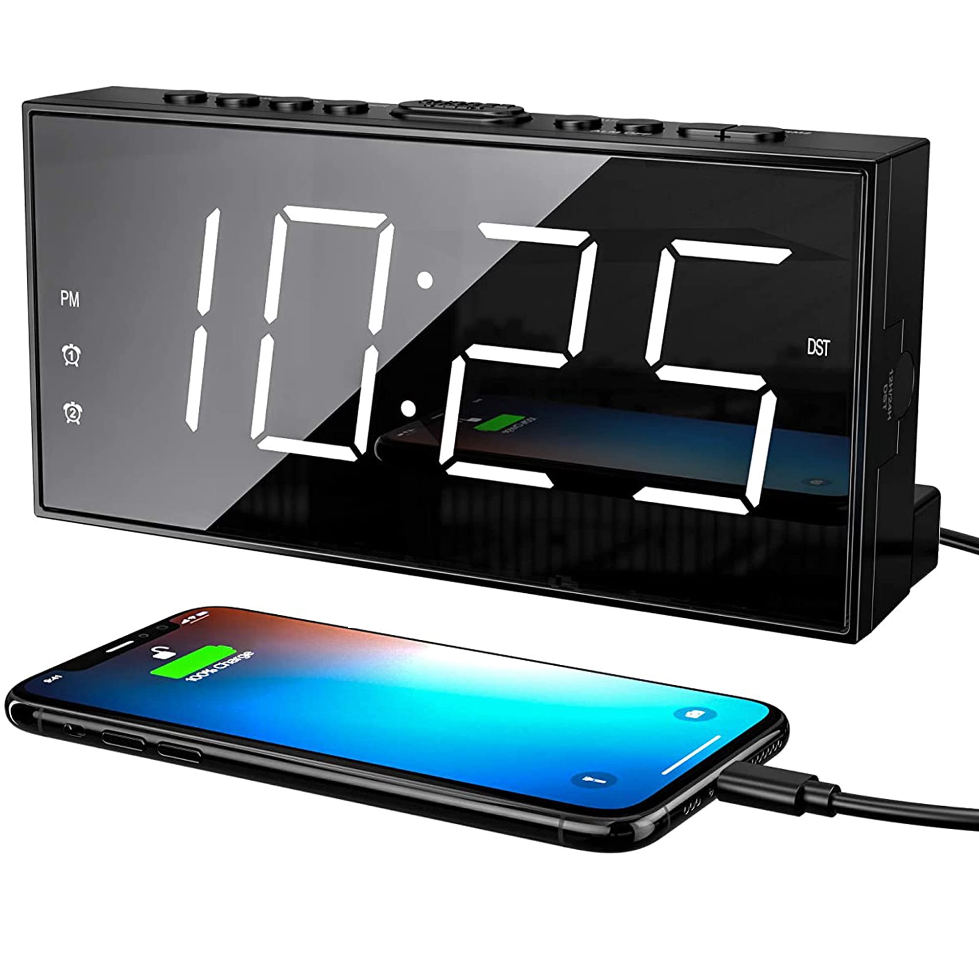Digital Alarm Clock with USB Charger for Bedroom, Large Display Digital Clock with Dual Alarm, Adjustable Alarm Volume, Dimmer, Snooze, 12/24Hr, Simple Basic Bedside Clock for Living Room Office Decor