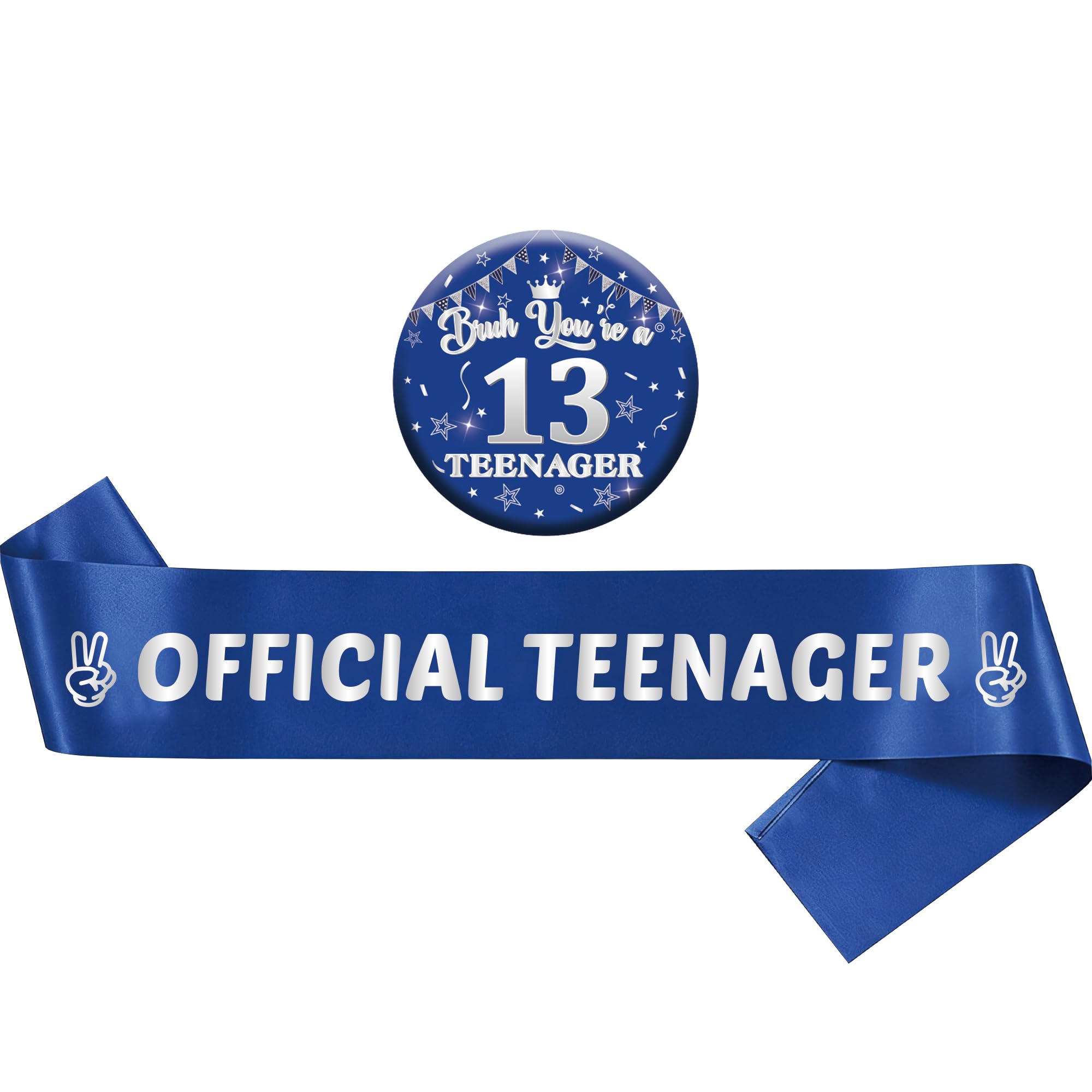 Bcxiuso 13th Birthday Gift Sash Boy - 2 Pcs Blue Silver Official Teenager Sash Bruh You Re A 13 Teenager Pin Badge Birthday Gifts Set For 13 Year Old Boy Party Supplies Accessories