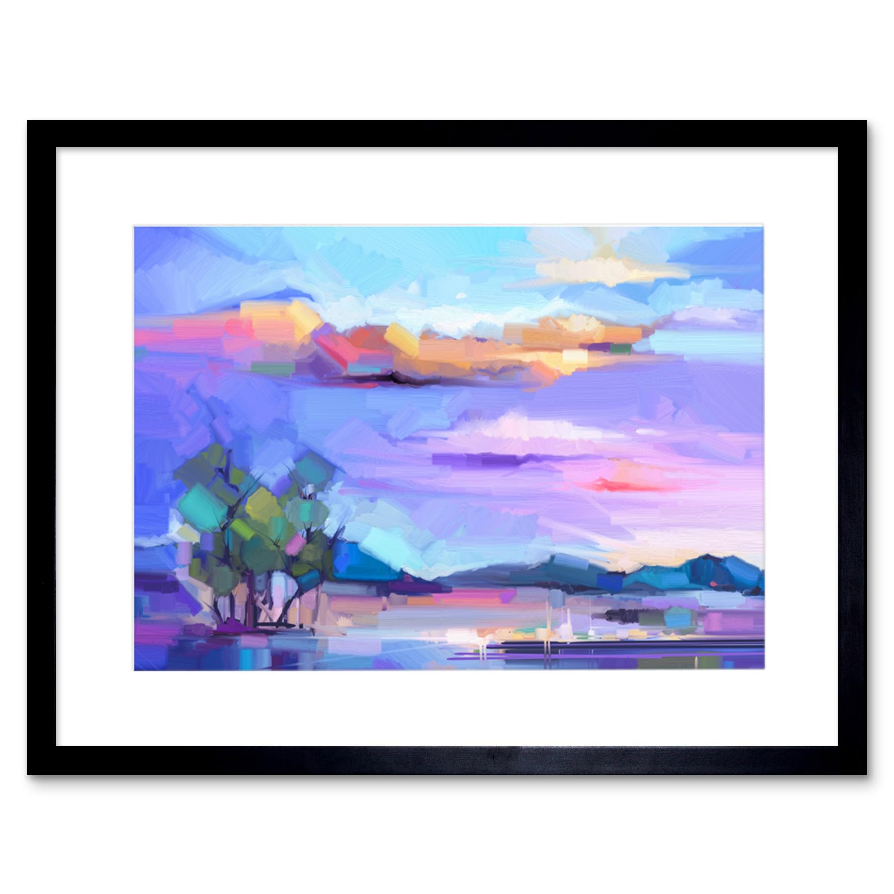 Wee Blue Coo Abstract Sunset on Meadow Art Print Framed Poster Wall Decor 12x16 inch