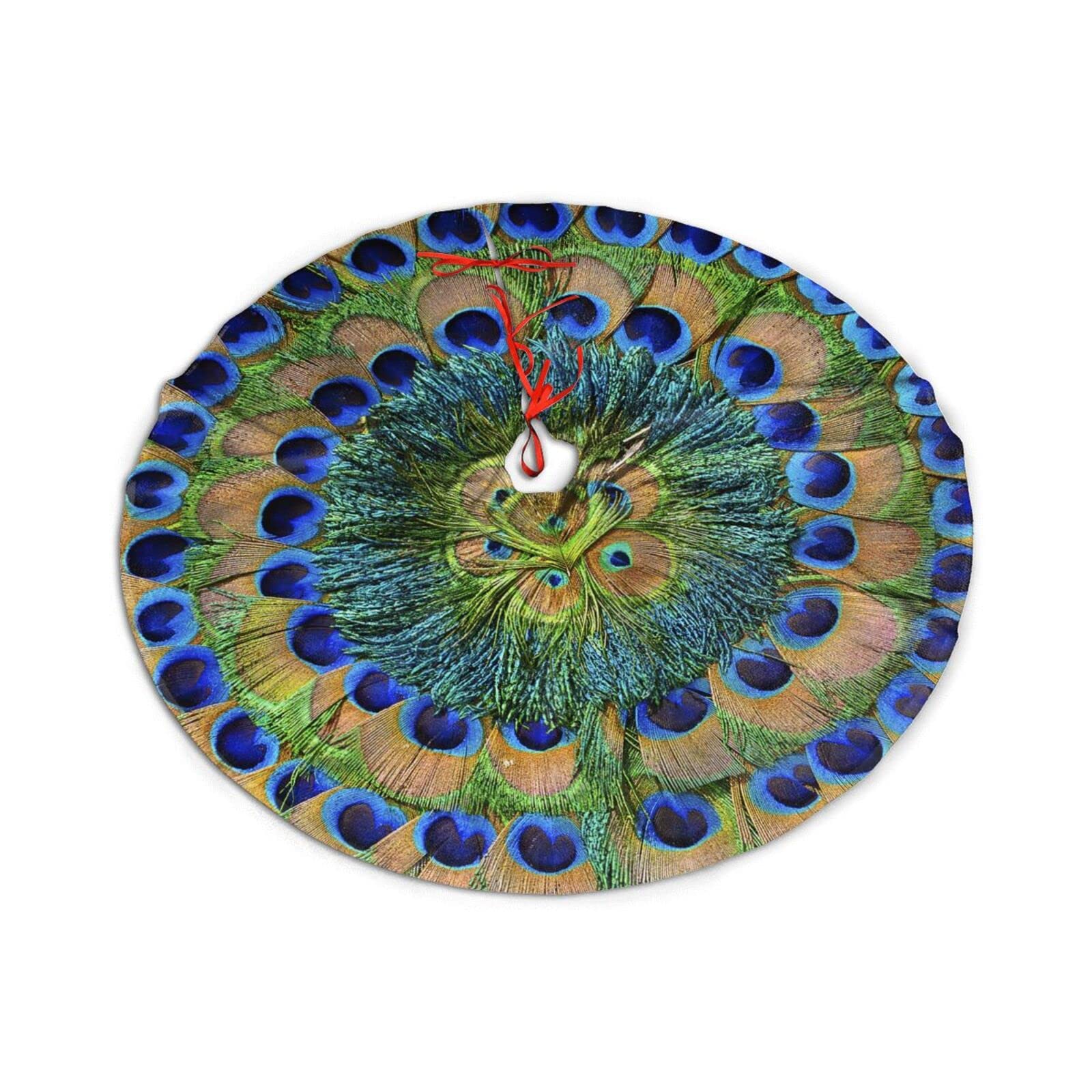 Hdadwy Peacock Feathers Christmas Tree Skirt 30"36"48" Supplies Large Xmas Tree Mat For Holiday Party Decorations Ornaments