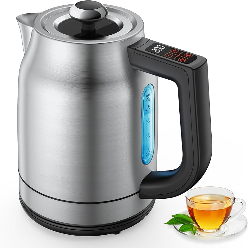airyoyo EK024 Stainless Steel Electric Kettle, 1.7L 1500W Kettle with 13 Temperature Settings, Strix Thermostat, LED Display&Touch Control, Auto Shut-Off Protection, Boil Dry Protection