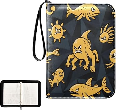 baseball cards binder with double sided removable sleeves for Boys&Girls Toys colletctor Angry Animal Shark Fish Orange Black