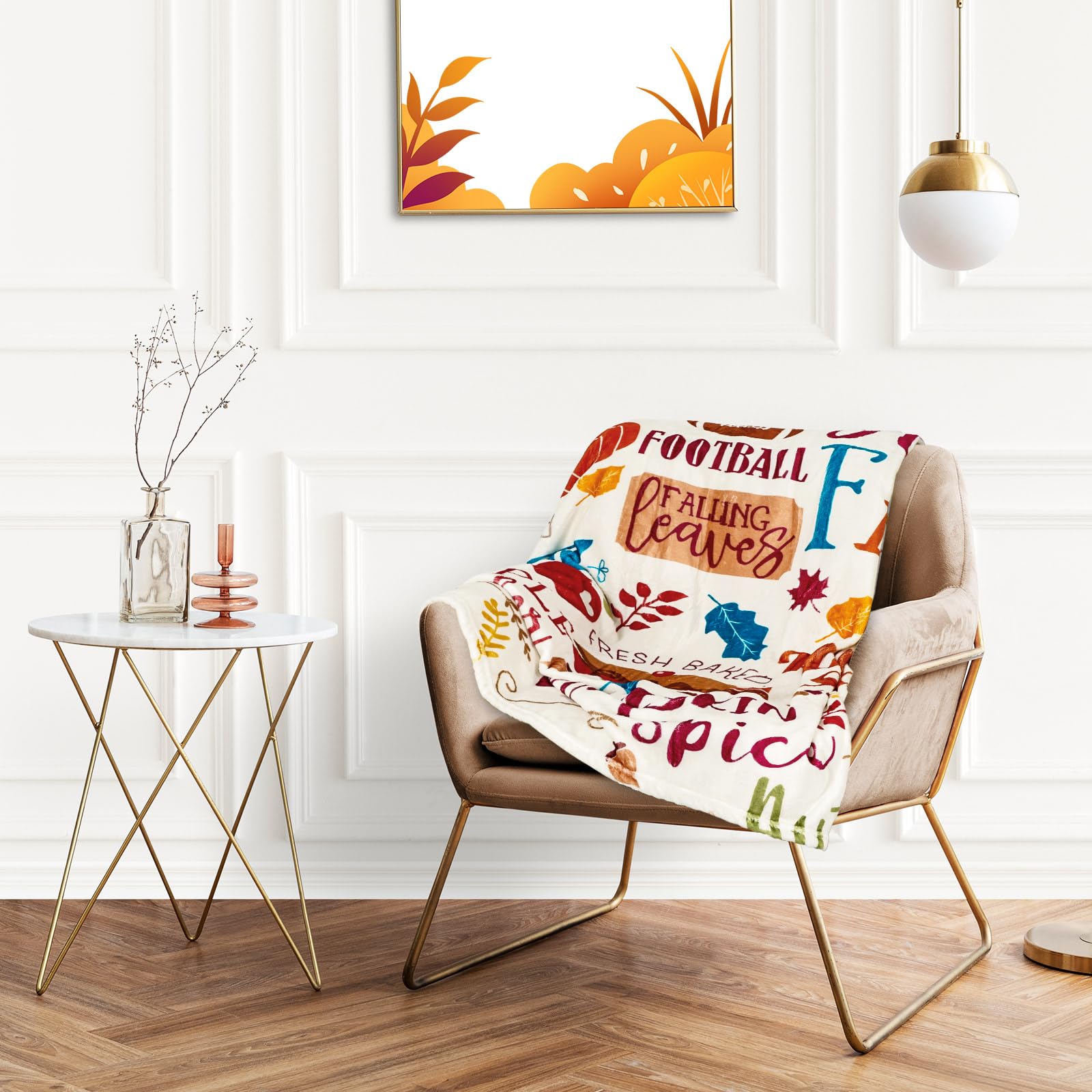 Flanelldecke Mit Aquarell-Kürbis Design | 152 X 127 Cm | Herbstlich & Kuschelig | Für Sofa, Bett, Auto