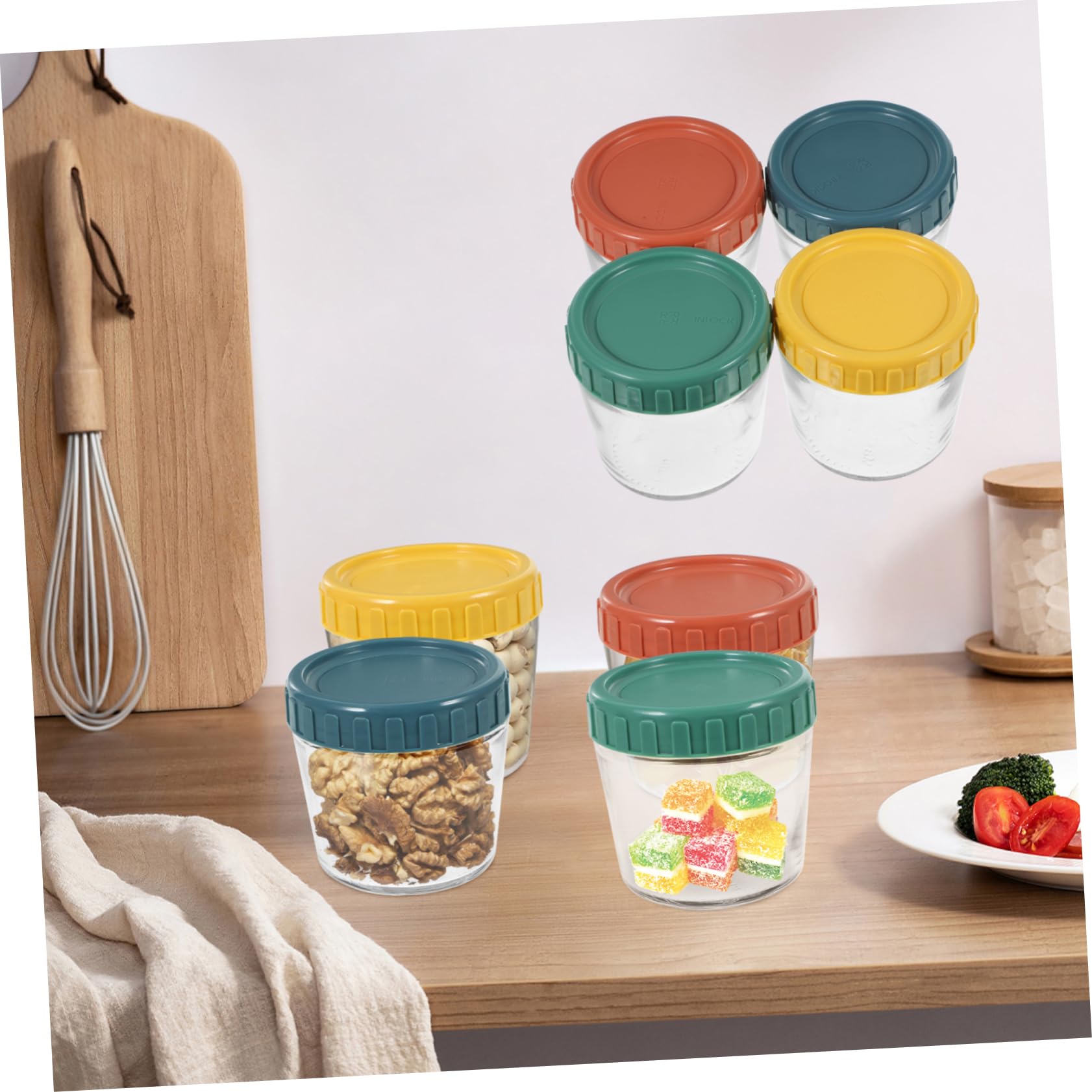 4 Tarros de Cristal Herméticos Tapa de Silicona, Reutilizables y Apilables, para Yogur, Avena y Alimentos, 4 Piezas