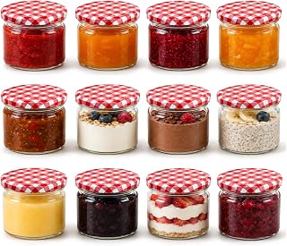 com-four® 12x Preserving Jars 230ml with Red Check Lids | Glass jars TO 82 mm for canning and filling, suitable for jam, jelly, chutney and porridge