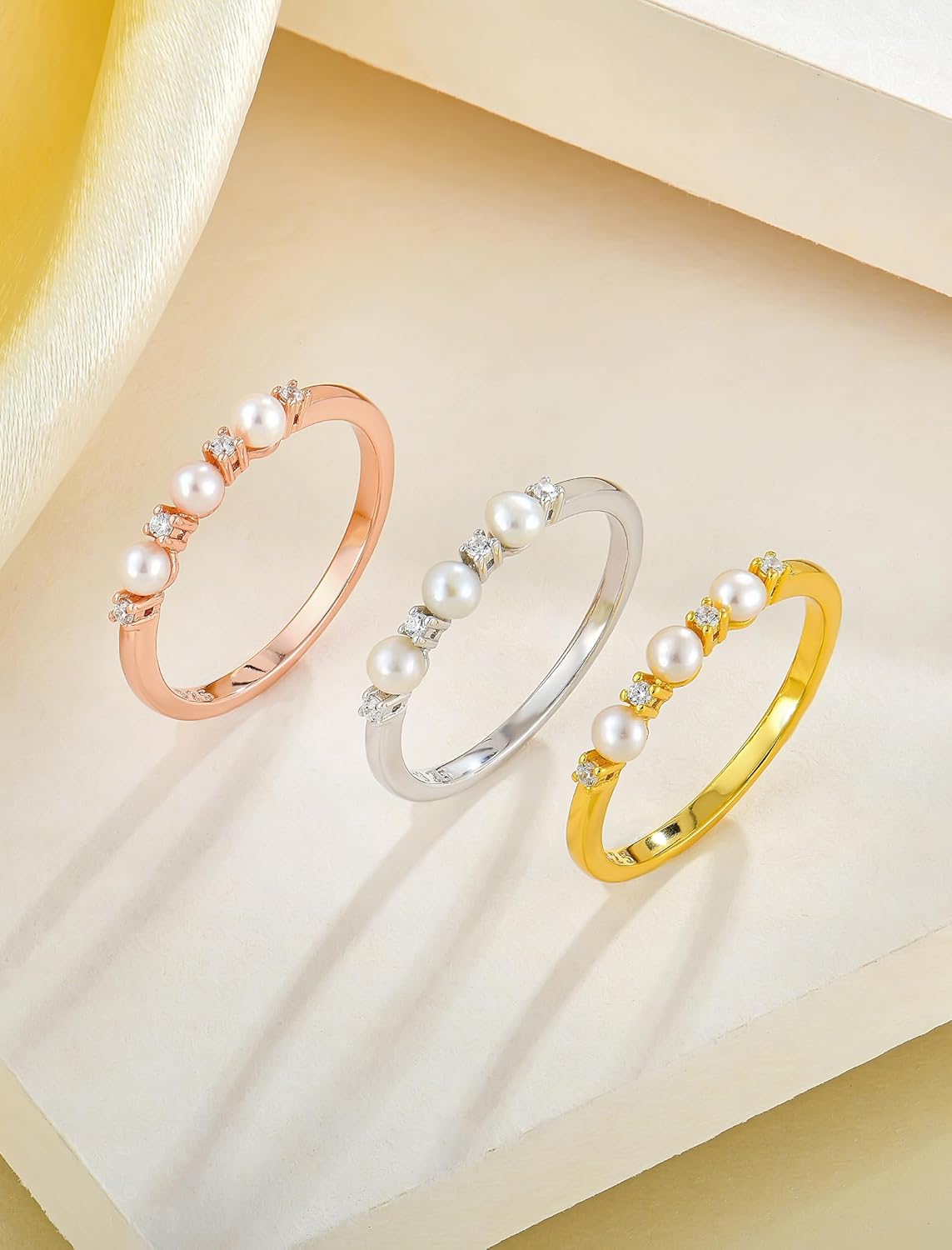 Pearl Ring 925 Sterling Silver Stackable Ring for Women, Freshwater Cultured Pearl Ring Promise Band Jewelry