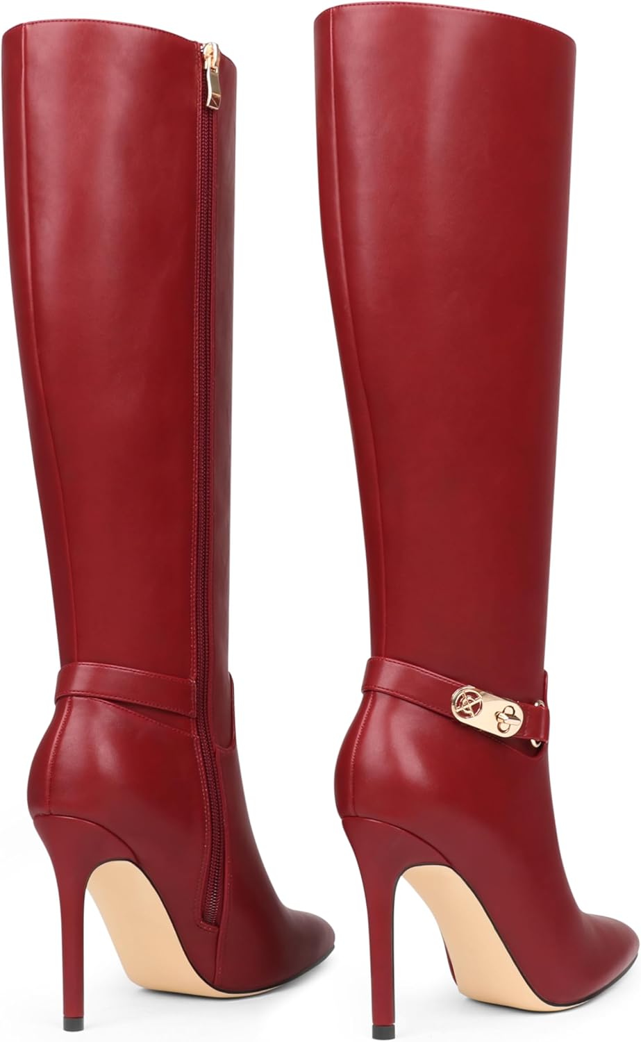 COLETER Women's Knee High Boots Pointed Toe Stiletto Buckle Dress Boots Slouch Zipper Heeled Boots - Image 6