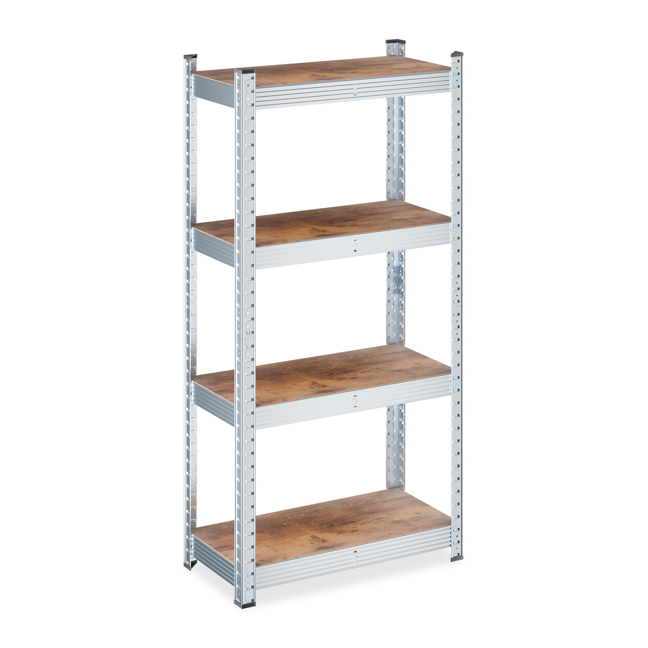Relaxdays Heavy-Duty Unit, 4 Shelves, 120x60x30 cm, 700 kg, Galvanised Steel, Garage Storage Rack, Brown/Silver, Plastic, Fibreboard