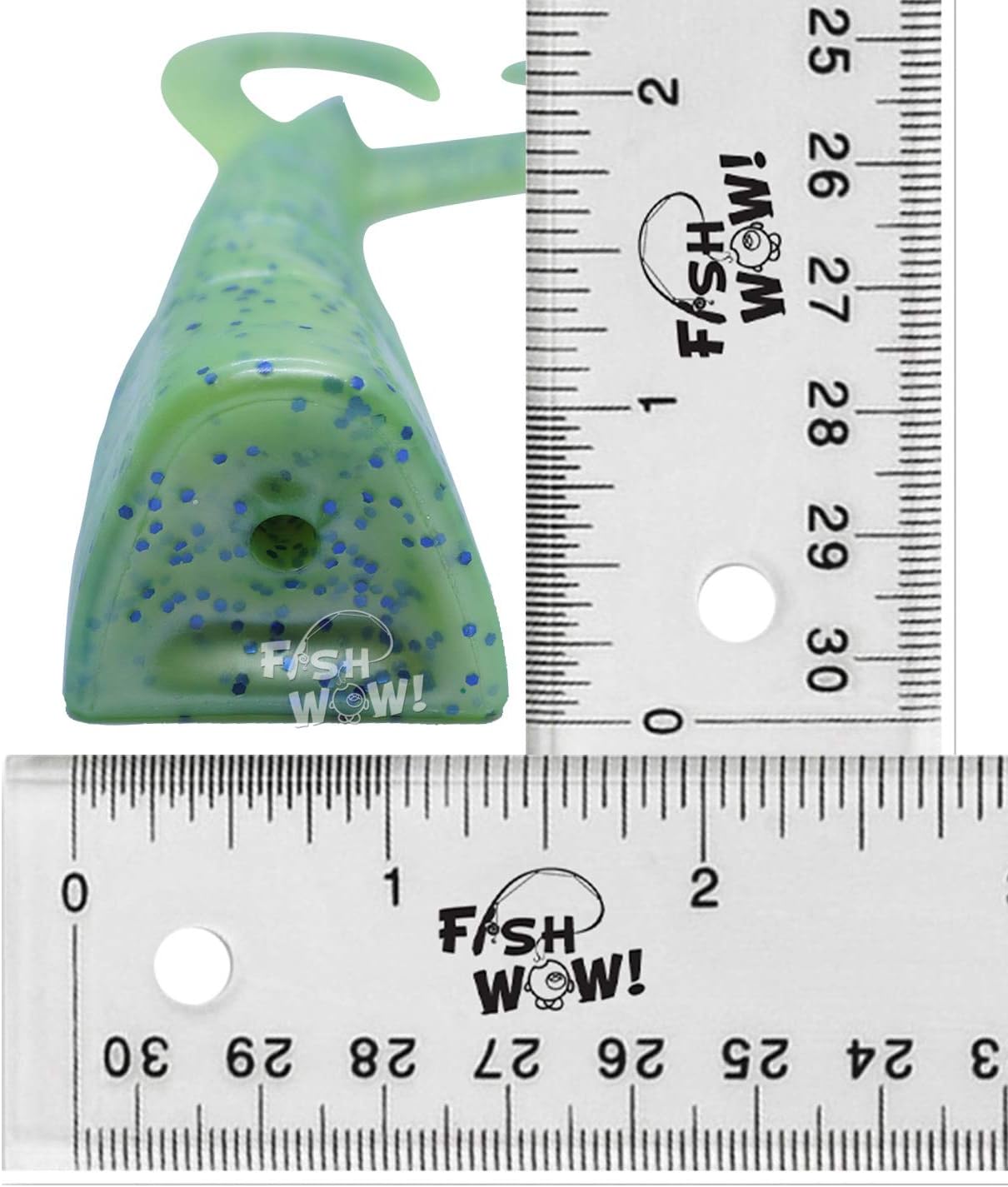 Chartreuse Green 12" (with taial Extended) Fat Lure 9 inch Scampi Twin Tail Perch Heavy Grub 3OZ Each Come with a pre-Hole