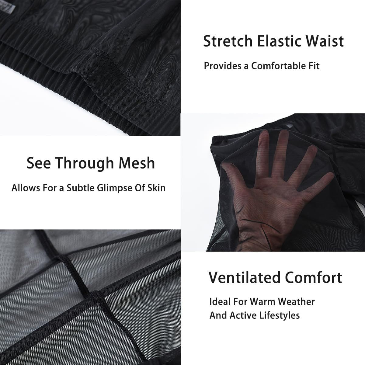 Mens Mesh See Through Pajama Bottoms Sexy Sheer Tranparent Long Sleep Lounge Pants for Male