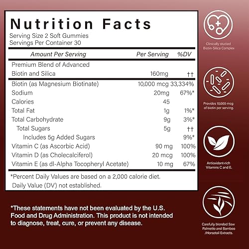 Miniatura 9 de Gomitas para el crecimiento del cabello para mujeres, vitaminas para el cabello con biotina y sílice para un crecimiento más rápido, suplemento