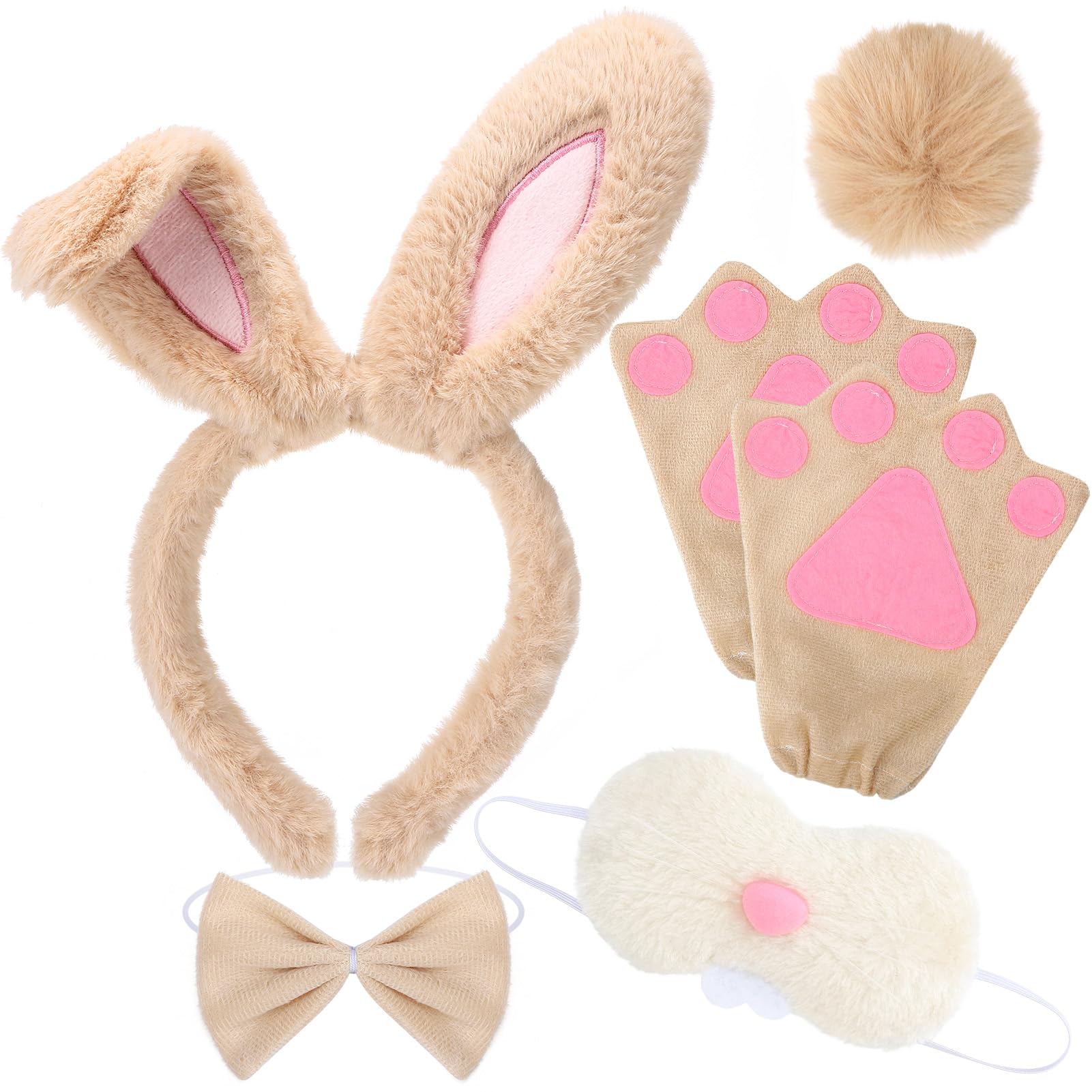 Photo 1 of ***MISSING PIECES*** ZhouBoat Bunny Costume Set Tan Brown 5 PC Easter Bunny Ears Nose Tail Bow Tie Gloves Cosplay Party Accessories Adults Women