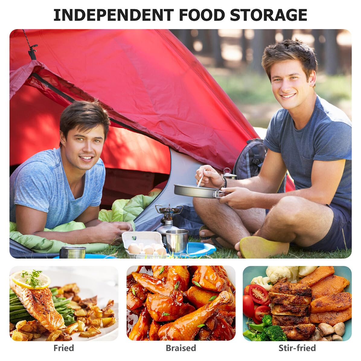 ULTECHNOVO Set Poêle D'ustensiles Cuisine de Camping en Acier Inoxydable Marmite et Assiettes Pliables, pour Randonnée et Camping en Plein Air