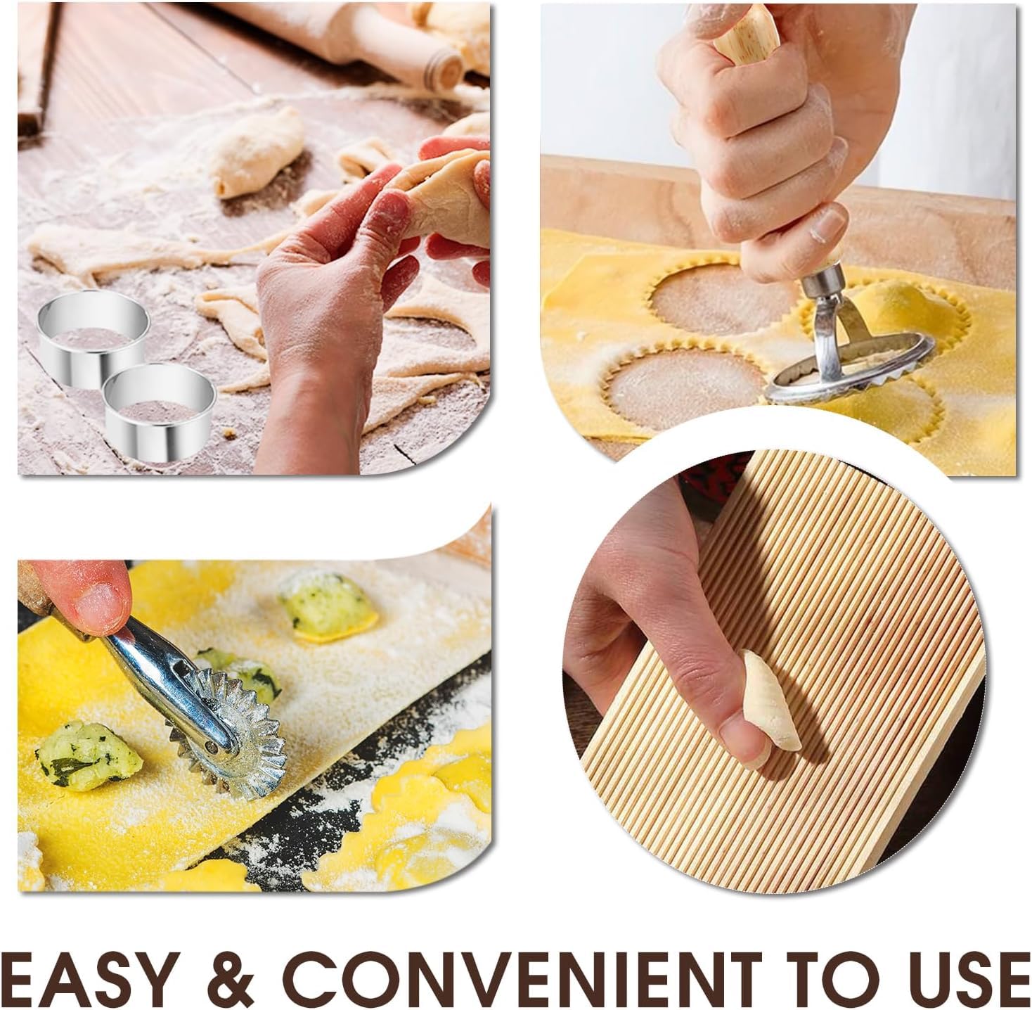 Juego de herramientas para hacer pasta, kit de 9 piezas de madera para hacer pasta con estante de secado, rodillo, tabla de ñoquis, accesorios de cortador de raviolis, cortador de sellos