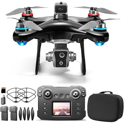 RC Drone with Screen Display Remote Control, 1080P Dual Camera, Speed Adjustment, Altitude Hold, One-Key Takeoff, 3D Flips, 2 Batteries, Toy for Boys Girls, Hovering, Brushless Motor, APP Control, LED Lights, Propeller Guard, for Kids 8-12 and Adult Beginners FPV Quadcopter Plane Copter