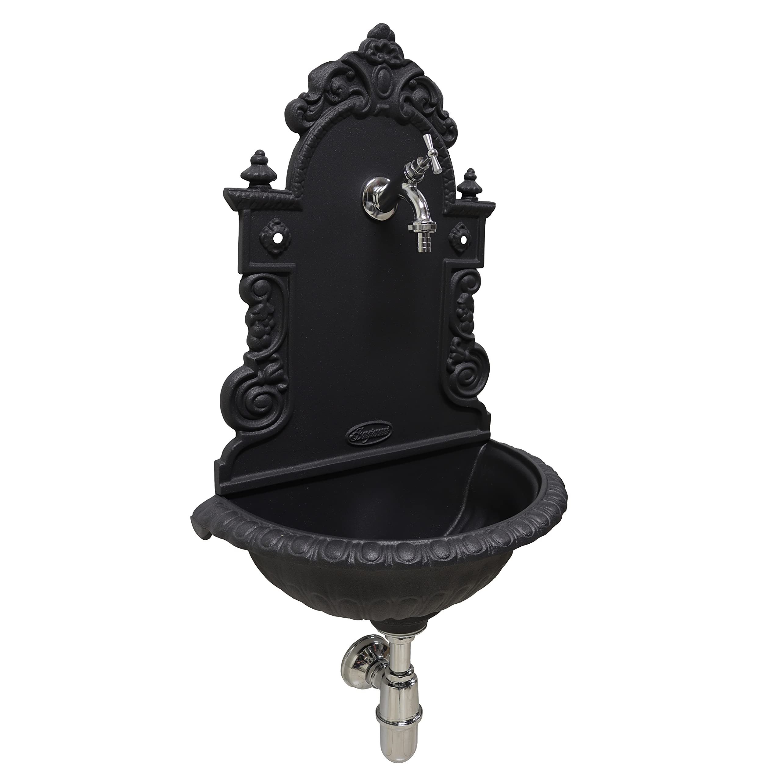 Fonderia Bongiovanni | Gartenbrunnen | Wandbrunnen | Modell Pamplona | mit Wasserhahn | Siphon aus Messing für Haus Garten | Brunnen für den Außenbereich | Verchromt